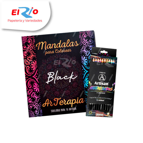 LIBRO CAJA MANDALAS BLACK+COLOR X12 TRAZOS