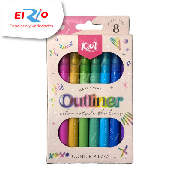 MARCADOR KIUT X8 OUTLINER DOBLE TRAZO